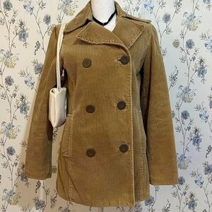 H&M Tan Corduroy Double-Breasted Pea Coat